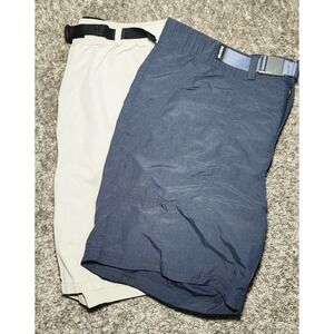 Two REI Co-op Mens Hiking Shorts Bundle Navy Nylon & Tan Cotton Belted Sz Large